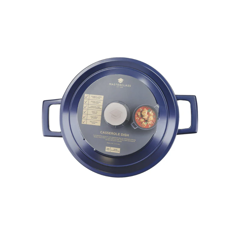 MasterClass Cast Aluminium 4 Litre Casserole Dish - Metallic Blue - Image 2