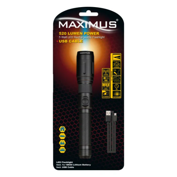 Maximus LED Flashlight 5W 500lm USB - Image 2
