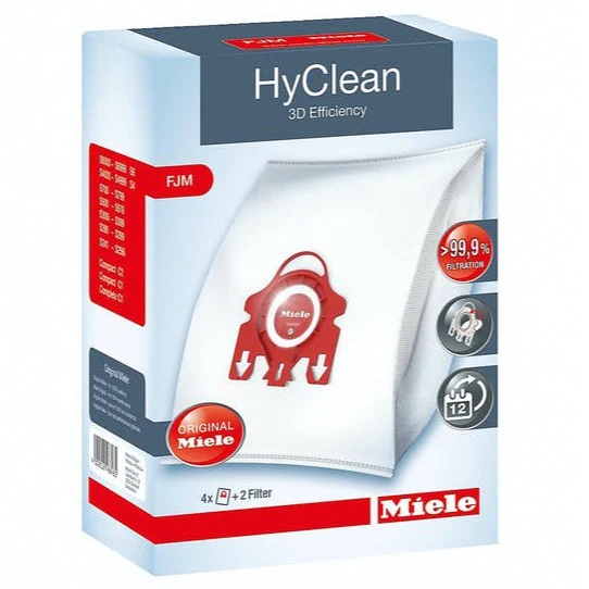 Miele FJM HyClean 3D Vacuum Cleaner Bags Pack of 4 - Compact C1/C2 & Complete C1