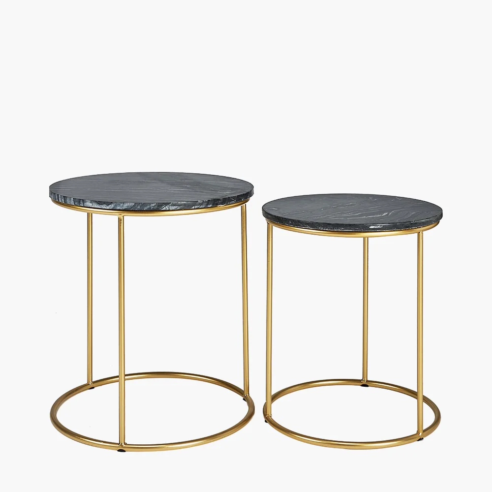 Milly S/2 Black Marble and Gold Metal Side Tables - Image 3