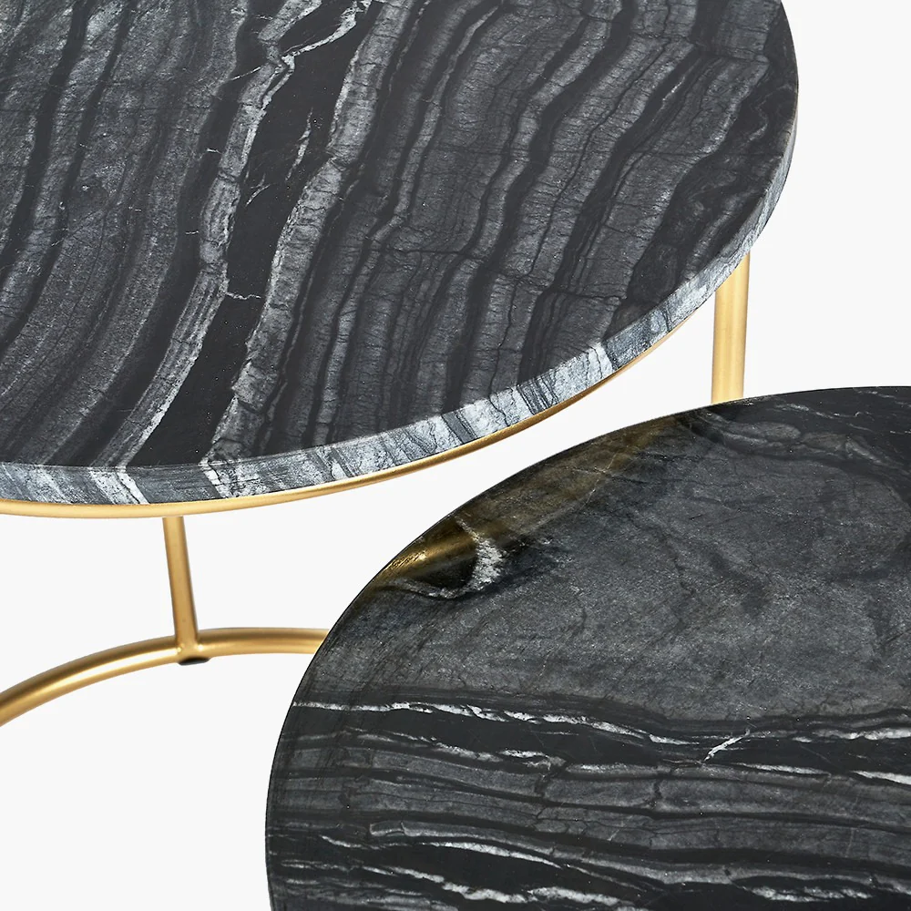 Milly S/2 Black Marble and Gold Metal Side Tables - Image 5