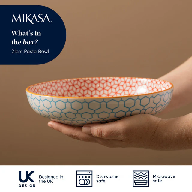 Mikasa Geometric Blue Pasta Bowl - Image 2