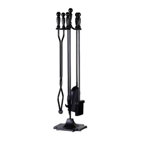 Moy Fireside 32" Premium Companion Set 5pc (Black) – Traditional Fireplace Tool Set with Stand