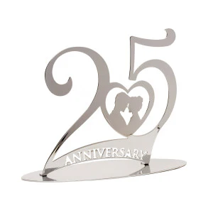 Metallic Silver 25th Anniversary Cake Topper 20X16cm