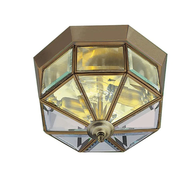 PISA III FLUSH CEILING LIGHT- ANTIQUE BRASS & BEVELLED GLASS