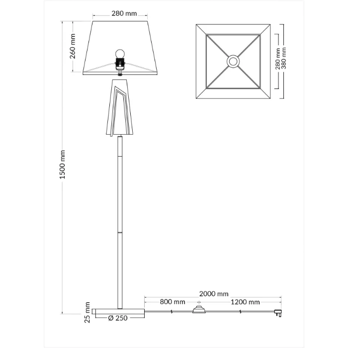 Plaza Antique Brass Floor Lamp c/w Square Shade - Image 3