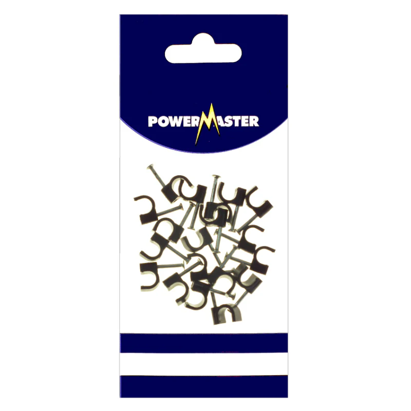 Powermaster 7mm Cable Clips Black - 20 Piece