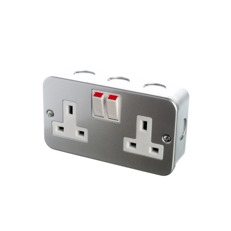 Powermaster Electrical 2 Gang 13 Amp Switched Metalclad Socket