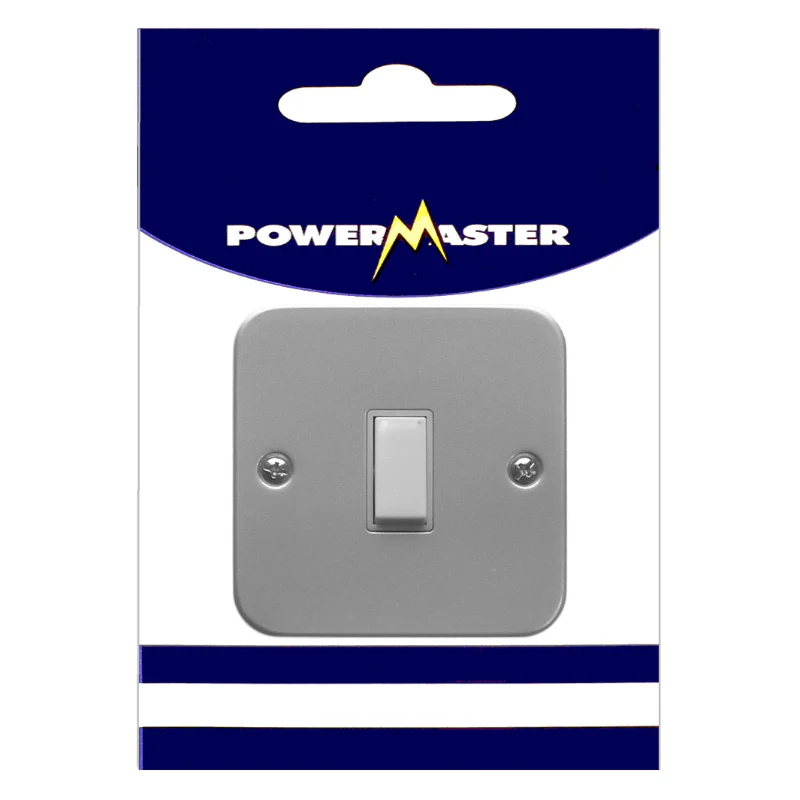 Powermaster Electrical 6 Amp Wall Light Switch 1 Gang 2 Way - Metalclad