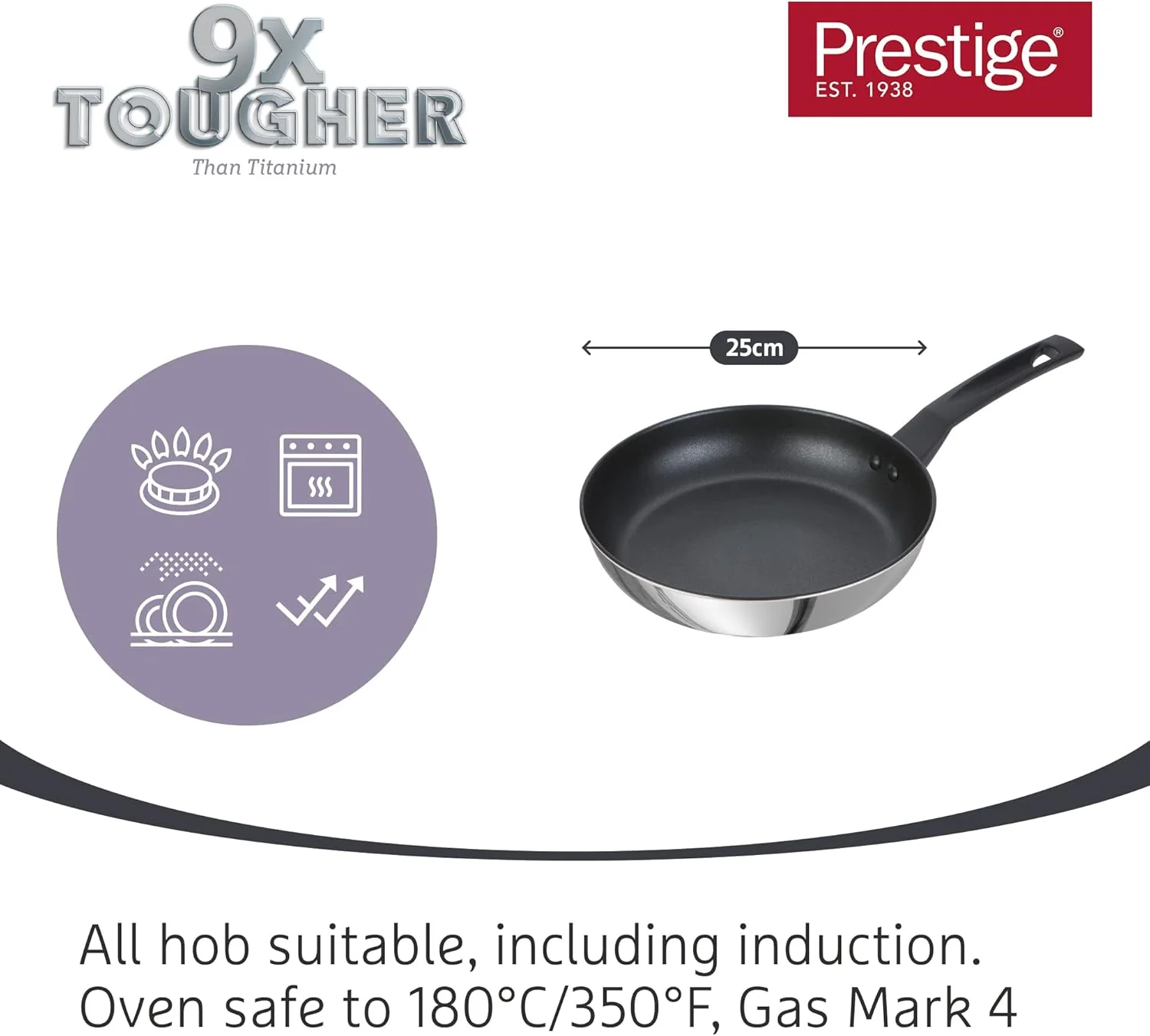 Prestige 9 X Tougher Stainless Steel Frying Pan 25cm - Image 5