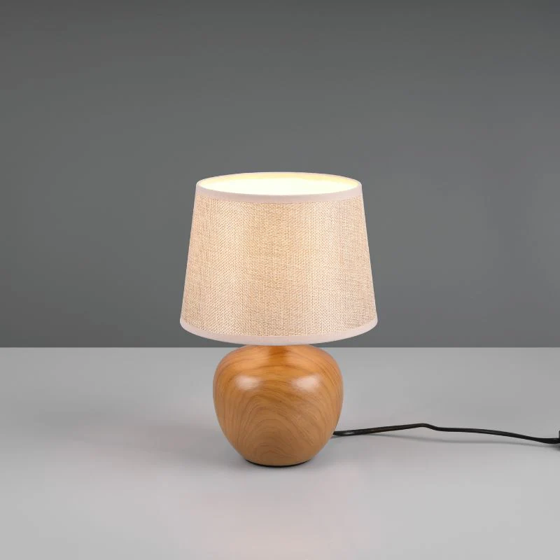 LUXOR Table Lamp – Ceramic Wood-Look Base with Beige Fabric Shade - Image 2