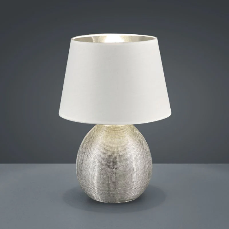 LUXOR Silver Table Lamp – White & Silver Shade, Ceramic Base - Image 2