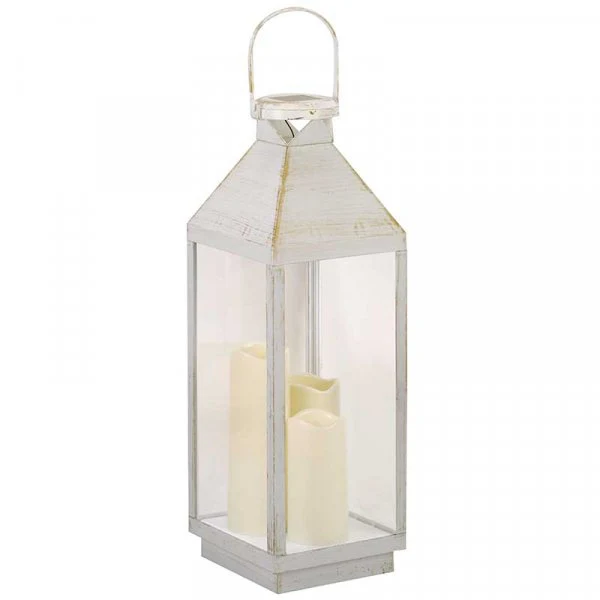 Riga Lantern With Three Pillar Candles - Ivory Solar Garden Light - Image 2