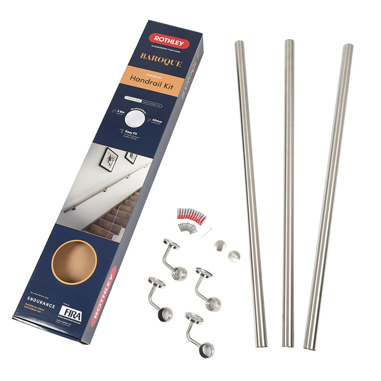 Rothley Baroque Brushed Stainless Steel Handrail Kit - Image 2