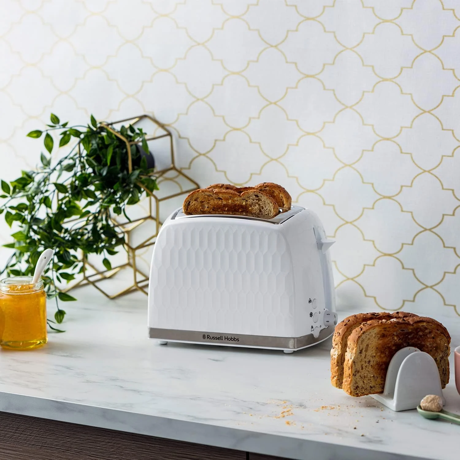 Russell Hobbs Honeycomb 2 Slice White Toaster - Image 2