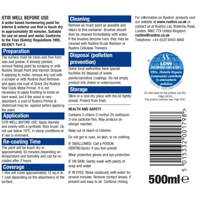 Rustins Small Job Satin White Q/D 250Ml - Image 2
