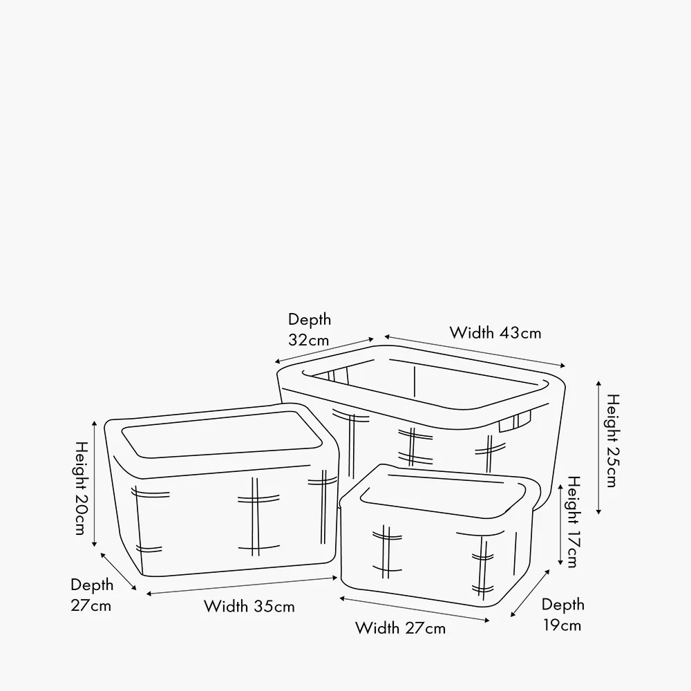S/3 Grey Kubu Rectangular Basket Storage - Image 2