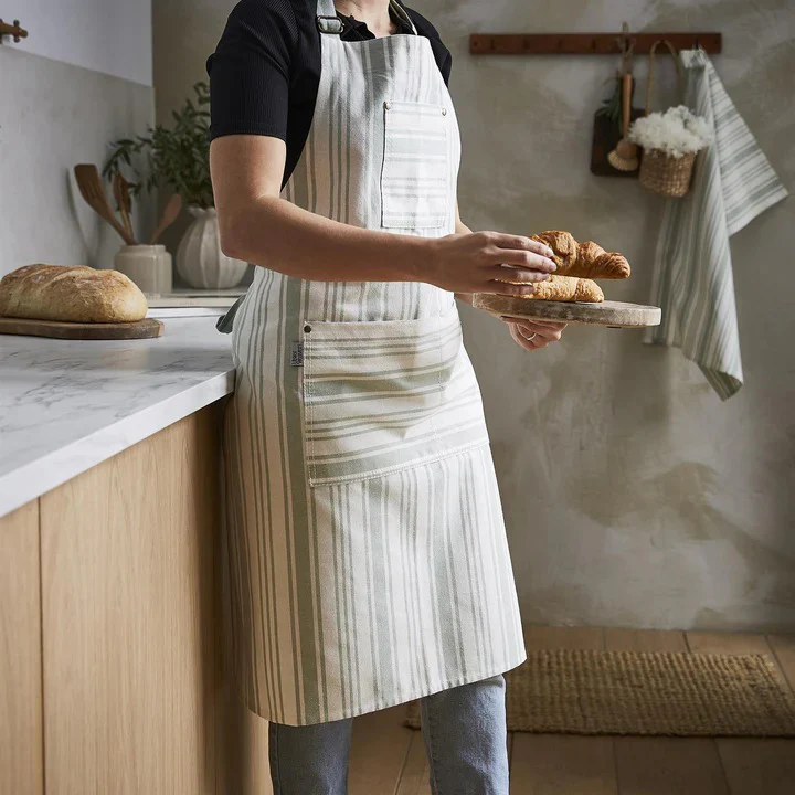 Sage Stripe Cotton Apron - Image 2