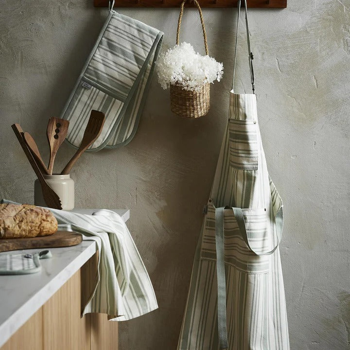 Sage Stripe Cotton Apron - Image 3