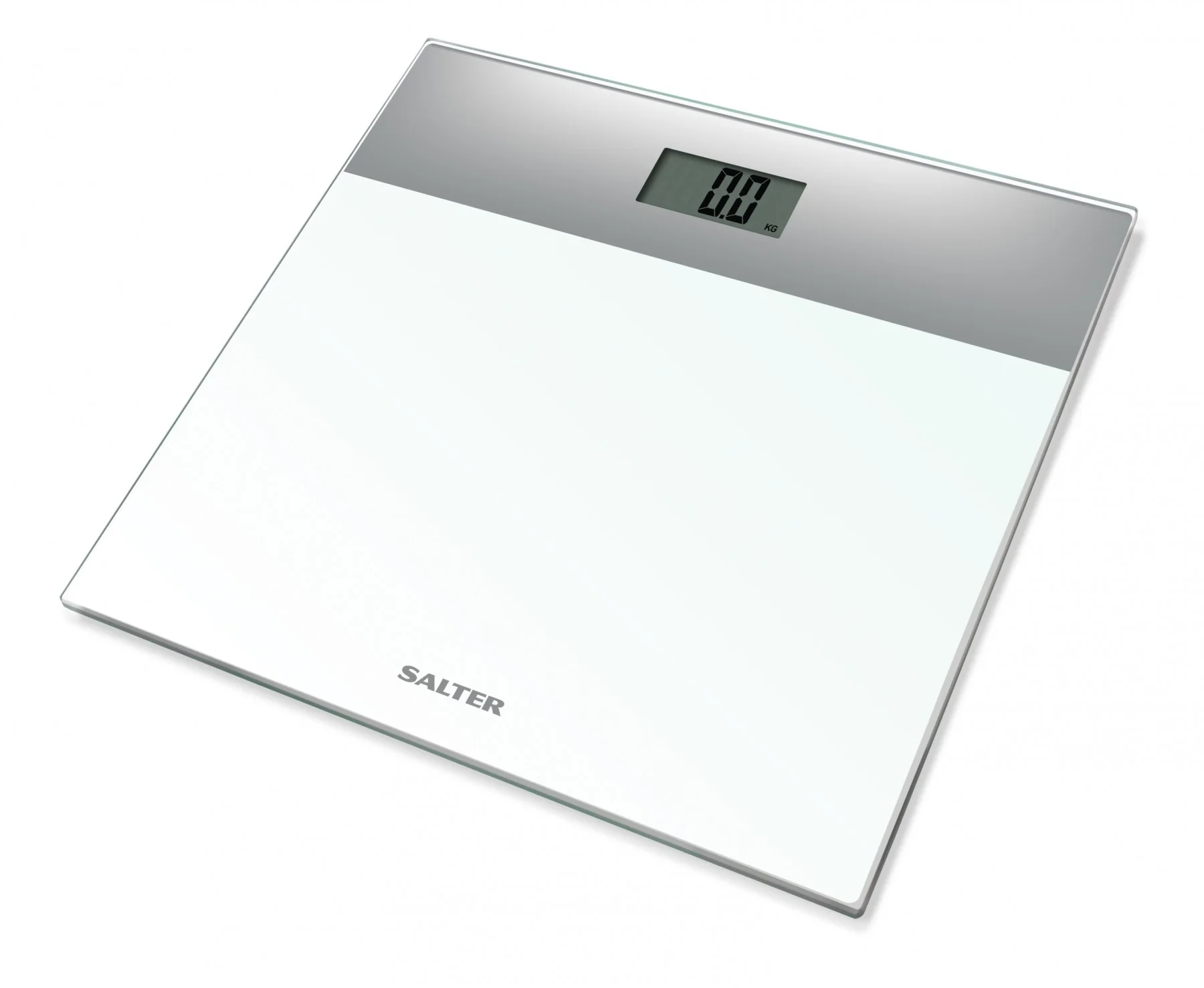 Salter Compact Glass Electronic Bathroom Scales - White and Silver