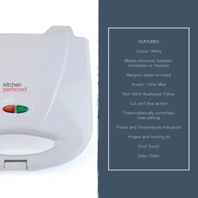 KitchenPerfected 2 Slice Sandwich & Omelette Maker - White - Image 3