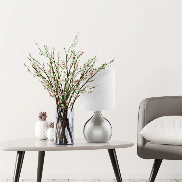 SATIN SILVER TOUCH TABLE LAMP WITH WHITE FABRIC SHADE - Image 3