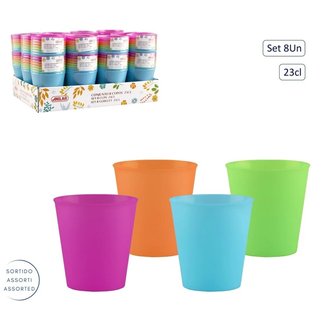 8 Multi-Coloured Plastic Cups