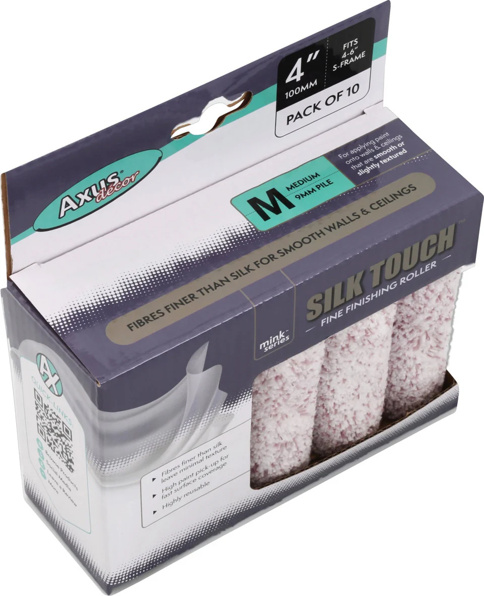 Axus Silk Touch Mini Roller, Medium Pile 4 Inch Pack of 10