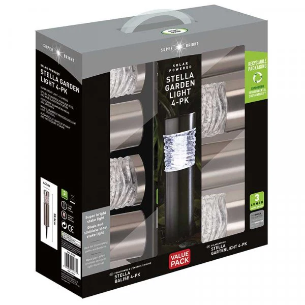 Stella Stainless Steel Solar Garden Bollard Light 4 Pack - Image 2