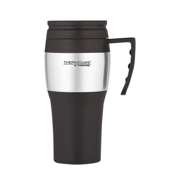 Thermos 400ml Double Wall Stainless Steel Travel Mug with Handle – Hot/Cold Insulated