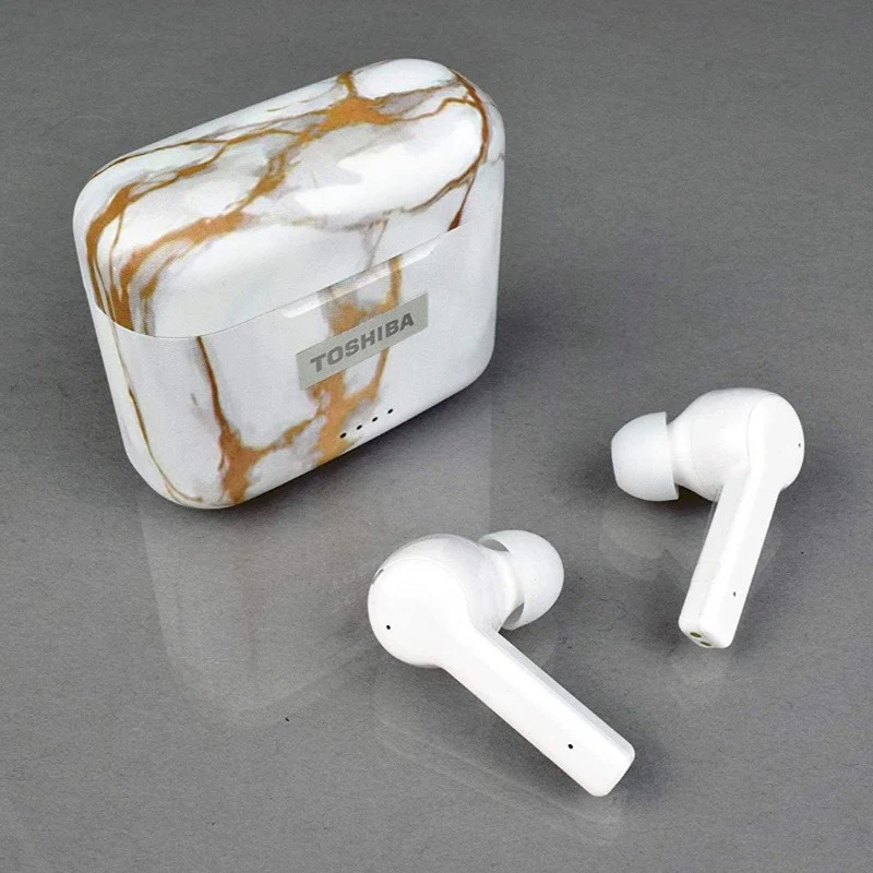Toshiba Air Pro 2 True Wireless Stereo Earphones with Qi Wireless Charging, Rose Gold Marble (RZE-BT750E)