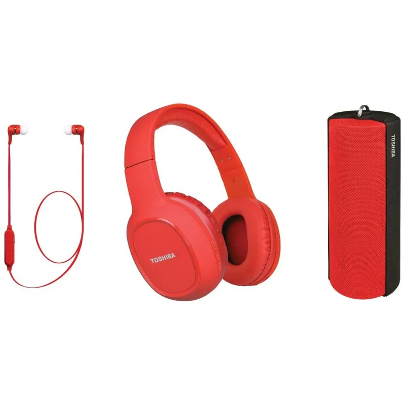 Toshiba Wireless 3-in-1 Combo Pack Red, Headphones, Earphones, Portable Bluetooth Speaker