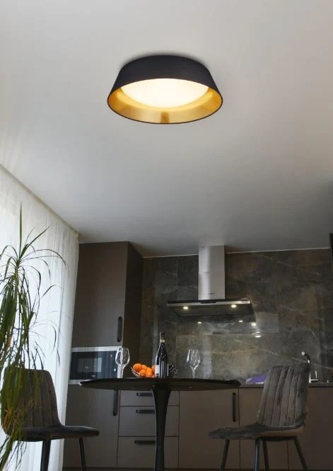 Trio Lighting Ponts Ceiling Light – Black & Gold Fabric Shade - Image 2