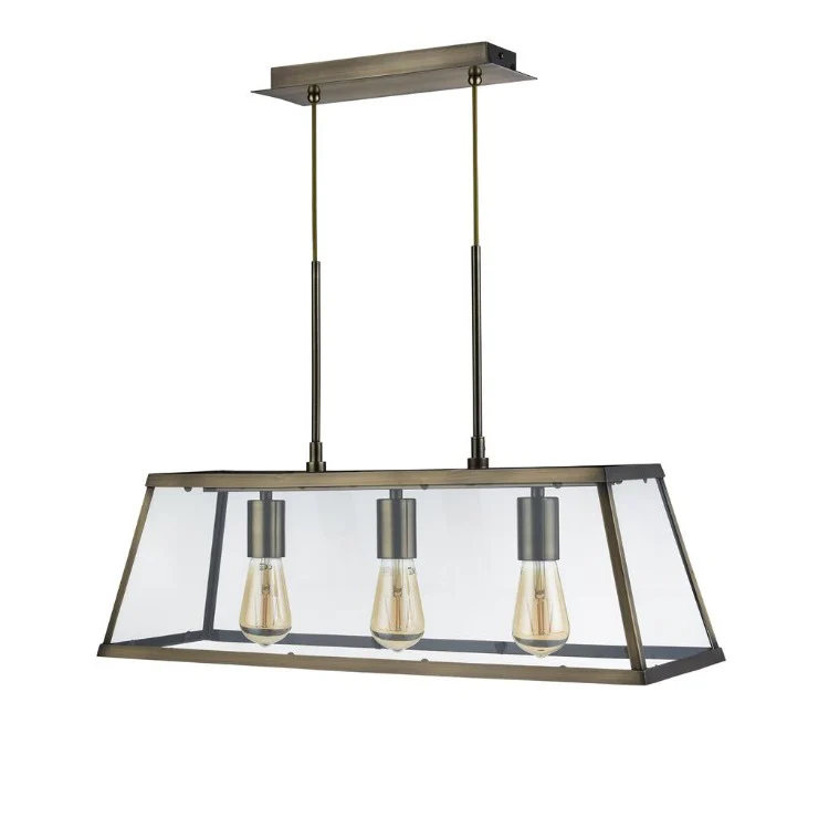 VOYAGER 3 LIGHT BAR CEILING LIGHT - ANTIQUE BRASS & GLASS - Image 2