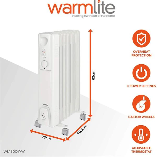 Warmlite 2kw 9 Fin Oil Filled Radiator Heater - Image 3