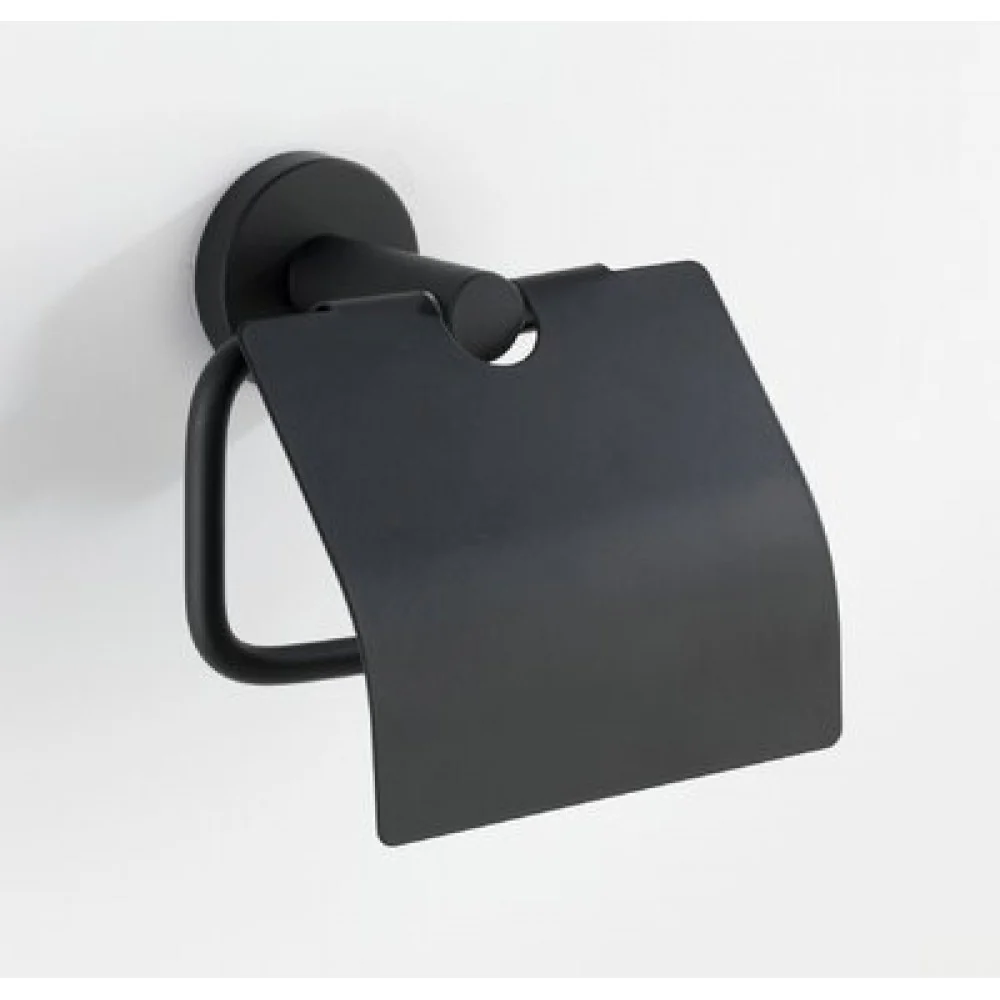 Wenko Bosio Matt Black Toilet Paper Holder With Cover